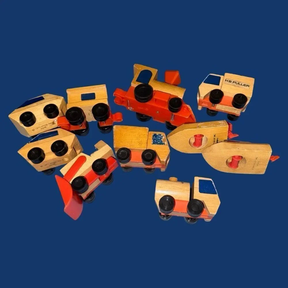 1972 Mattel Wooden Putt Putt Train Engine Cars Boats Construction Vehicles
